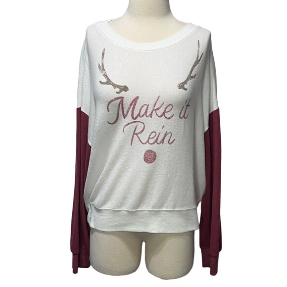 Z Supply Poly Blend Long Sleeve Pullover Raglan Reindeer Sweatshirt Size Small - Picture 1 of 6